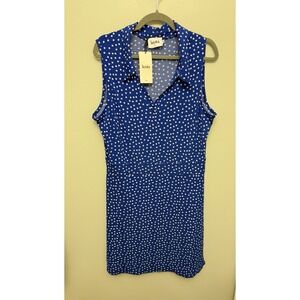 LEOTA Dress‎ Women's Size 2X Blue Polka Dot Sleeveless Reiley Cobalt Confetti